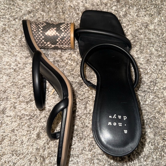 a new day Shoes - A New Day Black and Tan Strappy Heels